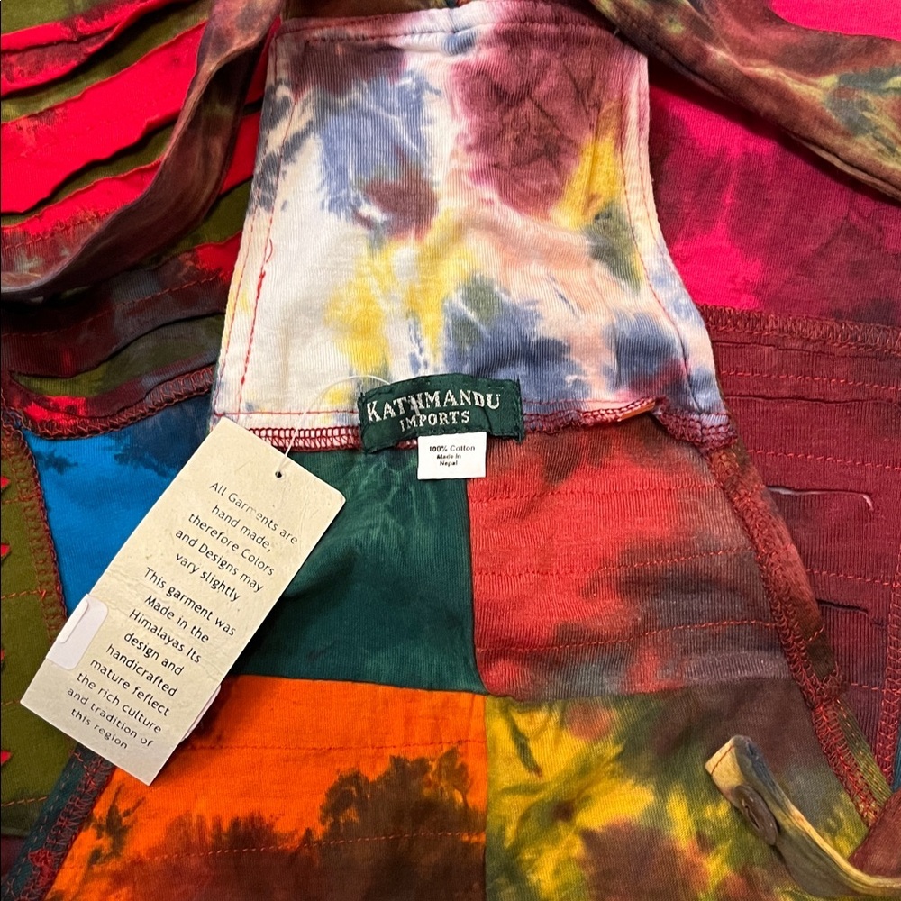 Kathmandu Imports Colorful Tie Dye Patchwork Unisex Cotton Knit Overalls NWT - Picture 8 of 8